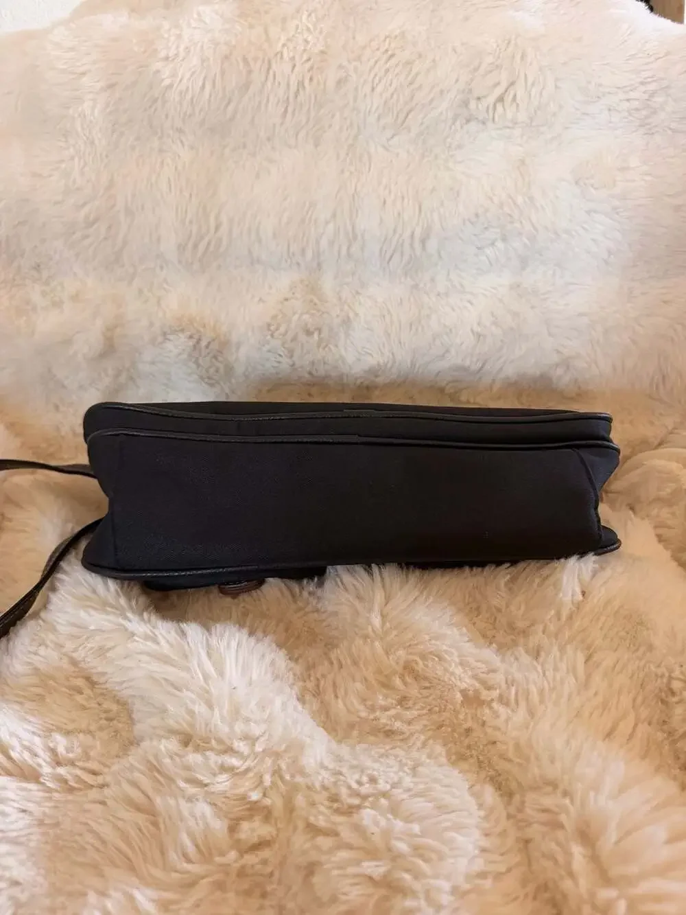 Black Canvas Crossbody Bag with Faux Leather Buckle Pockets
